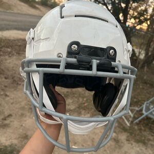 White Schutt Football Helmet with Gray Face guard Youth XL